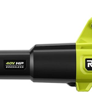 RYOBI 40V HP Brushless Whisper Series 155 MPH 600 CFM Cordless Battery Leaf Blower with 4.0 Ah Battery and Charger, Green, (RY404130)