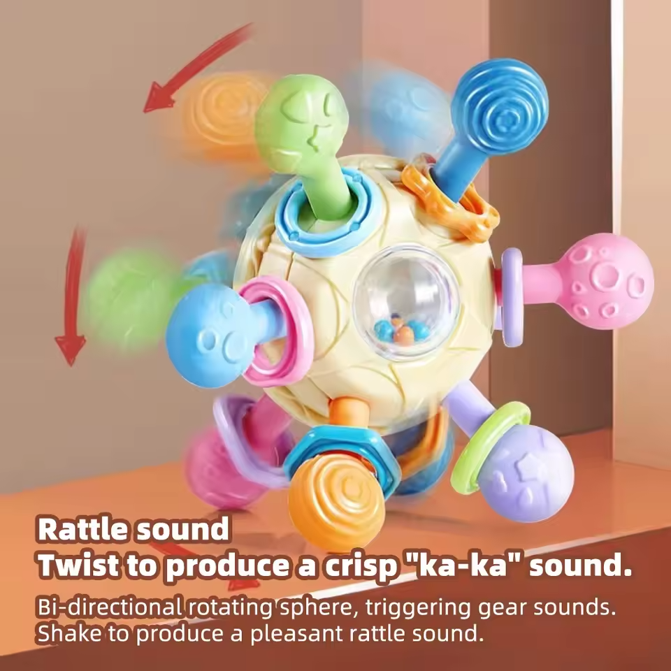 Baby Manhattan Grasping Ball - 3-in-1 Teether, Rattle, and Soft Rubber Grasping Toy for Early Education and Teething Relief - Image 5