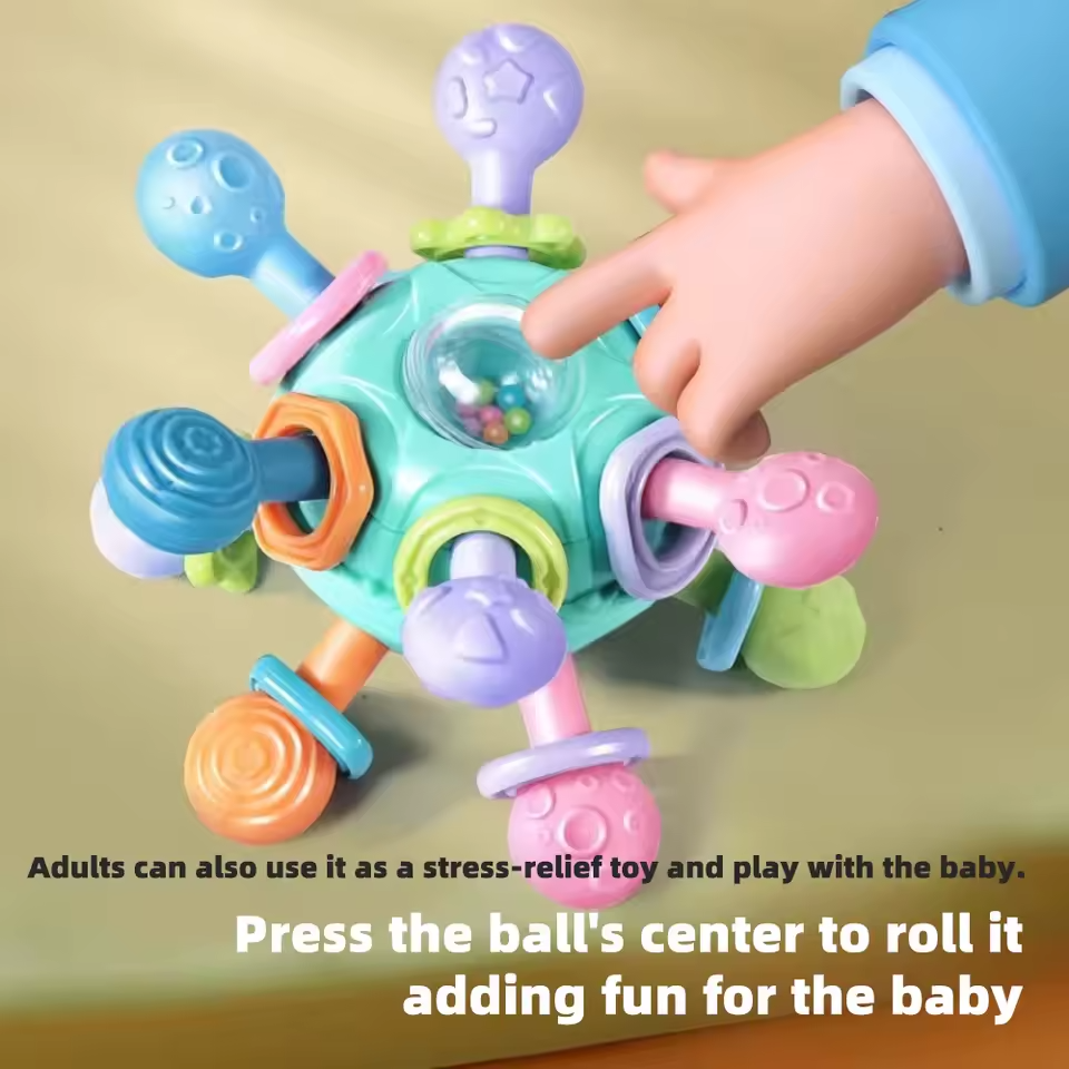 Baby Manhattan Grasping Ball - 3-in-1 Teether, Rattle, and Soft Rubber Grasping Toy for Early Education and Teething Relief - Image 4