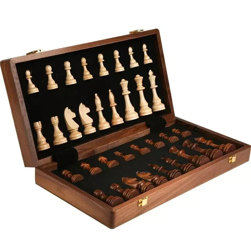 Wooden Chess Set, Folding, Classic Handcrafted, Walnut Board, Gift